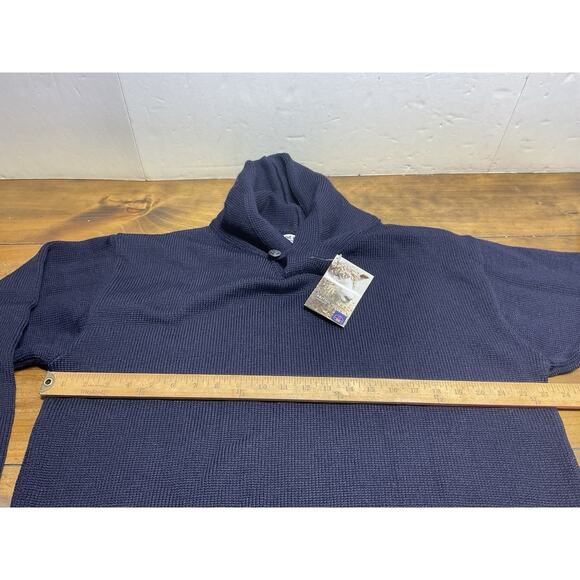 The Mariner Navy Blue Wool Shawl Collar Sweater Guideboat Co Made in England XL - Picture 12 of 15